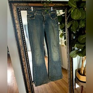 silver flare jeans - size 31 waist, 37 inseam (long!)